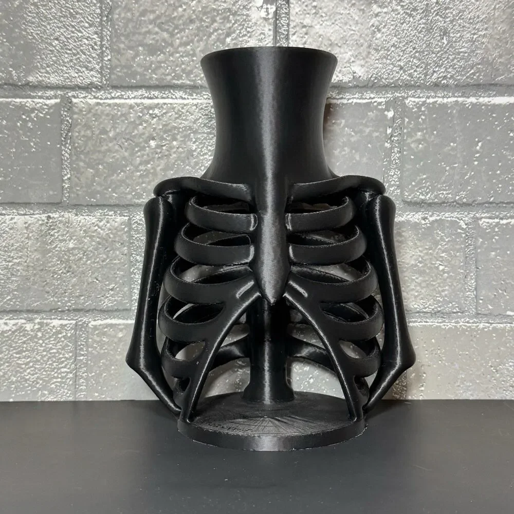 3D Printed Skeleton Ribcage 8” Vase Gothic Halloween Decor Tealight Holder Black
